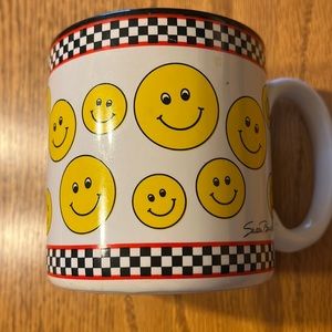 Smiley Face Artist Signed Susan Burger Coffee Tea Mug. Flowers, Inc Balloons.